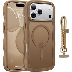 for iPhone 17 Pro Max Case Cute Wavy Matte Brown |Compatible with MagSafe,Color-Matched Lanyard,Military Grade Shockproof,Slim & Durable,Travel-Ready & Stylish