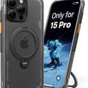 TORRAS Ostand Q3 Air for iPhone 15 Pro Case with 360 Magnetic Stand, Fit for MagSafe, Mil-Grade Drop Tested, Camera Control Button, Shockproof Phone Case for iPhone 15 Pro 6.1", Shadow Black