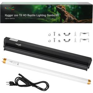 T8 UVB Reptile Light Fixture HO UVB Bulb Lighting Combo Kit, 10.0 UVB Light for Reptiles Terrarium Hood with 15W Reptile Light Bar UVA UVB Desert Lamp for Bearded Dragon Turtle Tank, 18Inch