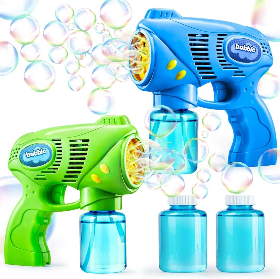 JOYIN 2 Kids Bubble Gun with 2 Bottles Refill Solution, Bubble Machine Gun for Toddlers 1-3 Kids 4-8, Party Favors, Summer Toy, Outdoors, Easter, Birthday Gift (Blue+green)