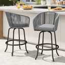 DWVO Outdoor Counter Height Bar Stools Set of 2, Patio Swivel Bar Chairs with Soft Cushions, 360° Rotation, Bar Height Rattan Chairs for Backyard, Poolside, Garden, Gray