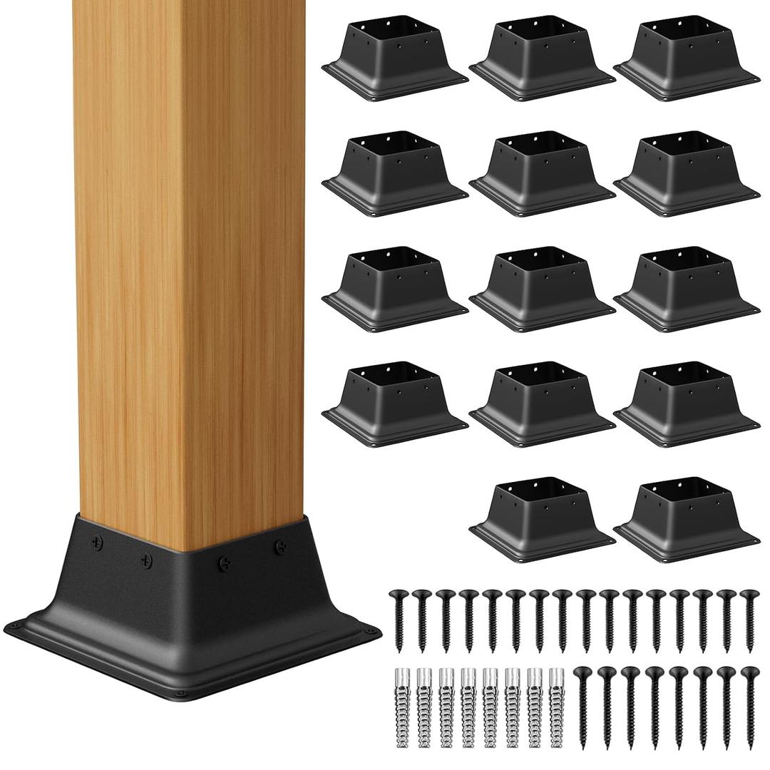 4x4 Post Base 15PCS Black Square Brackets Internal Size 3.5 x 3.5 Inch | Heavy Duty Steel Deck Post Base Cover Fit for 4 x 4 Standard Wood Post Anchor Deck Base Plate