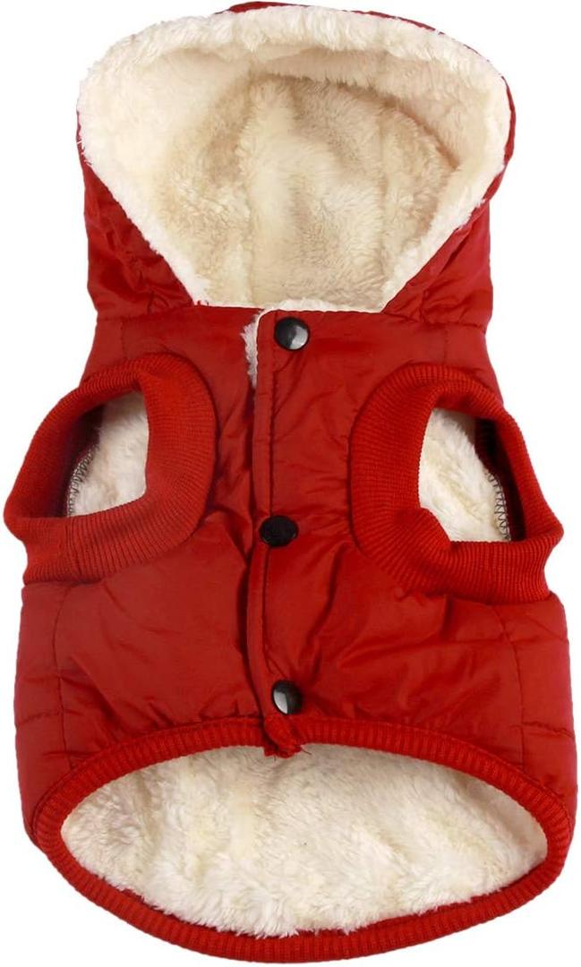 Fleece Lining Extra Warm Dog Hoodie in Winter for Small Dogs Jacket Puppy Coats with Hooded,Red M (Medium (Pack of 1))