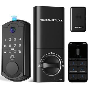 Smart Door Lock with Camera, Fingerprint Keypad Deadbolt, APP Remote Control, Video Doorbell with 2-Way Audio, Auto Lock, Keyless Entry Electronic Smairt Lock for Front Door, Black