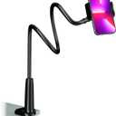 Cell Phone Clip Bed Stand Holder, with Grip Flexible Long Arm Gooseneck Bracket Mount Clamp for Desk, Compatible with iPhone 14 Pro Max XR X 8 7 6 or Other 3.5-7" Devices (Black)