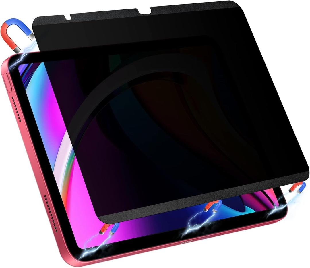 Magnetic Privacy Screen Protector for iPad 10th 2022 10.9" & iPad 11th A16 2025 11", Removable Anti Blue Light Glare Spy Private Filter, High Sensitive Bubble-Free Black Security Screen
