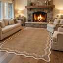 GarveeHome Scalloped Area Rugs 8x10 for Living Room, Solid Brown Large Washable Rug Soft Non Slip Backing Floor Mat Carpet Indoor Thin Rug for Bedroom Dining Room Playroom Nursery Home Decor