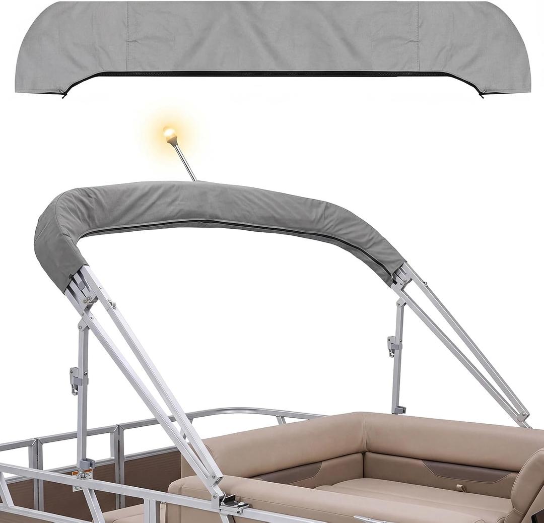 Boao Oversize Bimini Top Storage Boot Cover, Fits up to 103" / 8.5' Wide, Design with Light Hole, 600d Waterproof UV Protection Bimini Top Replacement Boot for Large Tubing(Gray)