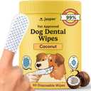 Jasper Dog Dental Wipes, Vet-Recommended All-Natural Finger Toothbrush Wipes for Dogs, Fresh Breath & Tartar Control in Seconds No Brush and Toothpaste Needed, Coconut, 60 Count