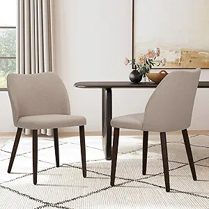 COLAMY Upholstered Dining Chairs Set of 2, Fabric Dining Room Kitchen Chairs with Padded Seat and Wood Legs for Restaurant/Cafe, Camel
