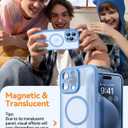 CANSHN Magnetic Compatible with iPhone 15 Pro Case, Upgraded [Full Camera Protection] [Compatible with Magsafe] [Translucent Matte] Shockproof Protective Phone Case Cover 6.1 Inch - Light Blue