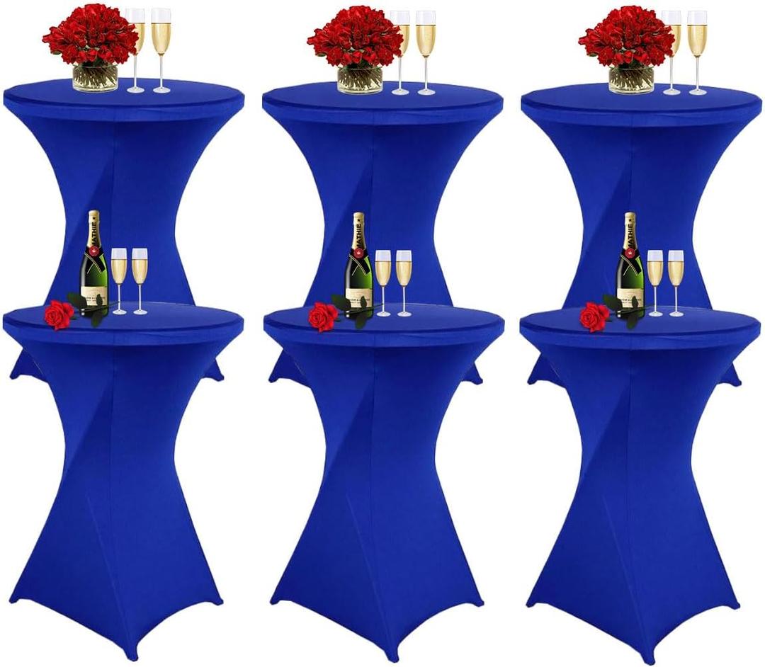Albassa 6 Pack Cocktail Table Covers 32"x43" Spandex Stretch Highboy Top Tablecloth Fitted Round Table Cloths for Bar Wedding Cocktail Party Banquet Tables (6, Royal Blue, 32"x 43")