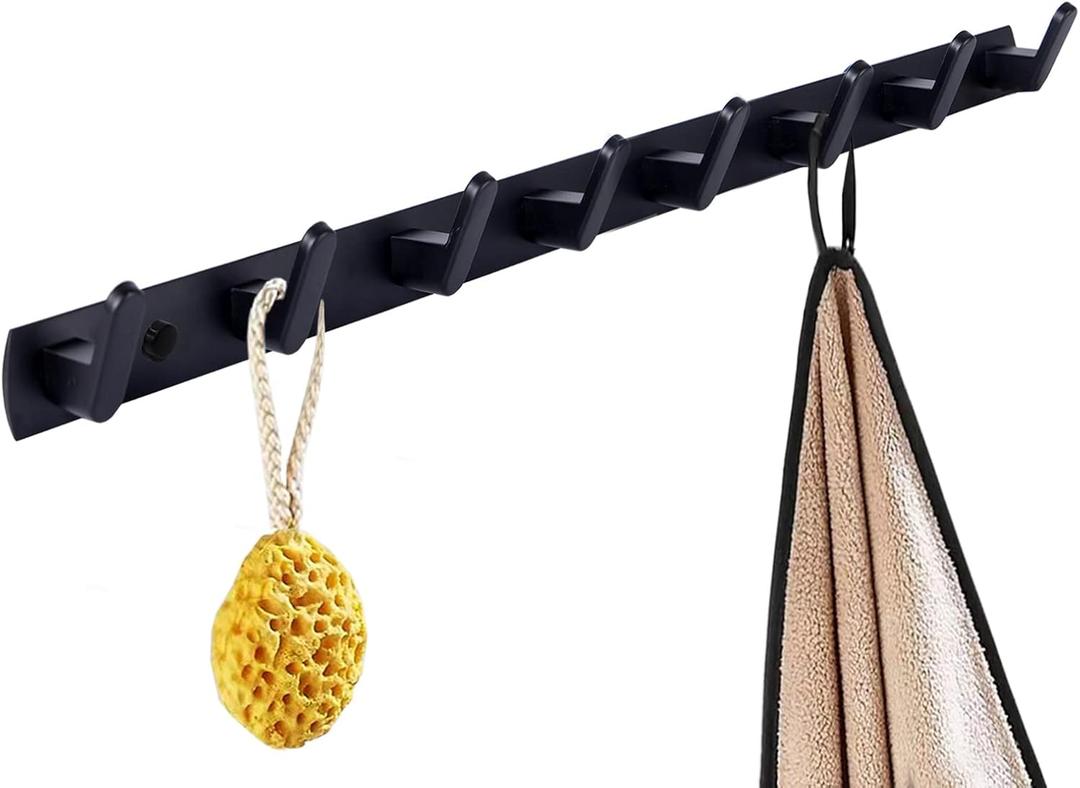 Coat Rack Wall Mount with 8 Hooks, Black Wall Coat Hook, Wall Mounted Modern Coat Rack, Coat Hook is Suitable for Living Room Entrance, Bedroom, Kitchen, Bathroom Etc.