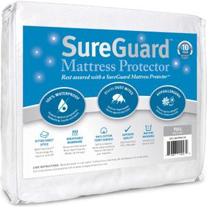 SureGuard Waterproof Mattress Protector, Full Size Mattress Cover Soft Noiseless Breathable Hypoallergenic Washable Mattress Pad, Stretchable Pockets fit Bed 6-18" Deep