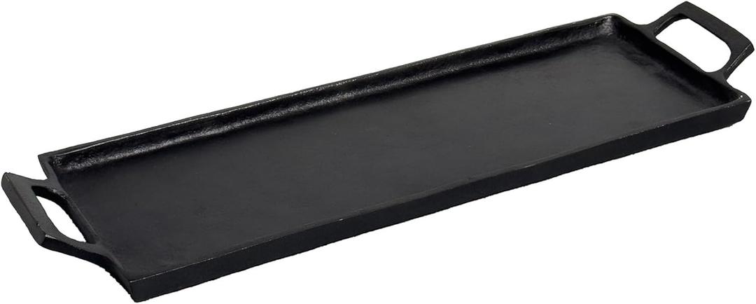 India Handicraft Modern Classic Decorative Serveware 17 x 5.5 Inch Aluminum Textured Rectangular Tray with Handles, Black