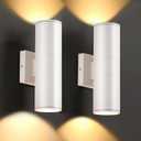 Outdoor Wall Lights 2 Packs, Integrated LED Cylinder Up Down 12W 2700K Modern Aluminum Light, Waterproof Exterior Light for Porch Patio Door (White)