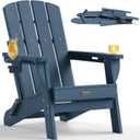 Folding Adirondack Chair 1 Pack, HDPE All-Weather Fire Pit Chairs, Plastic Adirondack Chairs with 2 Cup Holder, Outdoor Lawn Chair for Patio Garden (New Blue)