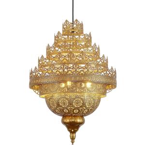 Turkish Lamp Vintage Chandelier Moroccan Lamp Etching Pendant Light, Crown Gold Iron Hollow Arabic Ceiling Hanging Light Pendant Lighting for Kitchen Island Restaurant Hallway Foyer