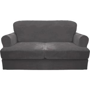 CUCRAF T Cushion Sofa Cover 3 Piece Loveseat Slipcovers, Soft Thick Velvet Couch Cover for Living Room, Washable High Stretch Furniture Protector with 2 Cushion Sofas Slipcover (M, Dark Grey)