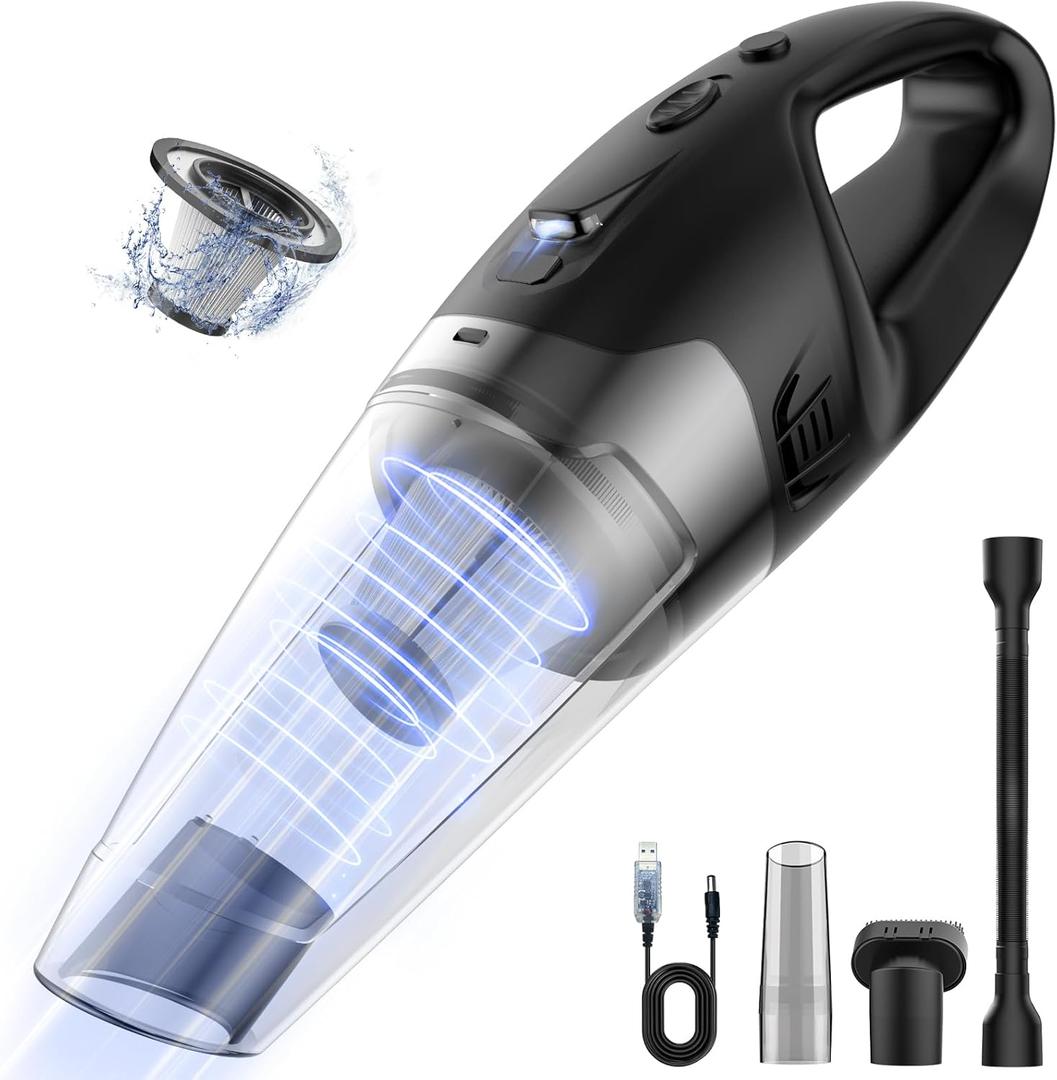 Hand Vacuum Powerful Suction, Hand held Vacuum Cordless Rechargeable with LED, USB Charge, 1.65LBs Car Vacuum with HEPA Filter, for Car/Home/Pet