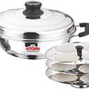 Stainless Steel Idli Maker with 3 Plates (12 Idlis) | 27.5 cm Steamer Kadai with Lid | Mirror Finish | Multipurpose Idli, Dhokla & Momos Steamer | Silver