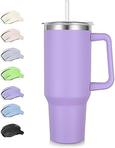 Rietore 40 oz Tumbler with Handle Insulated Stainless Steel Tumbler Double Vacuum Travel Mug Coffee Cup, Lavender Pack 1 No lid Purple Rietore 40 oz Tumbler with Handle Insulated Stainless Steel Tumbler Double Vacuum Travel Mug Coffee Cup, Lavender Pack 1 No lid Purple