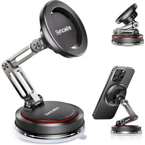 SYNCWIRE for MagSafe Car Mount [3-Axis] Nano Adhesive Gel + Strong Suction Cup Magnetic Phone Holder for Dashboard & Windshield, 360 Adjustable for iPhone 17 16 15 14 13 12, Samsung, Matte Black