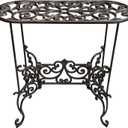 Heavy Duty Cast Iron Potted Plant Stand Garden Table - 22.8IN. Oval Plant Shelf, Vintage Ornament Display Stand, Corner Plant Stand for House Decor, Balcony, Living Room or Patio wrought flower bloom bar