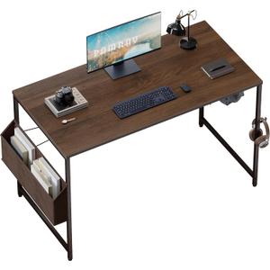 Pamray 47 Inch Computer Desk for Small Spaces with Storage Bag, Home Office Work Desk with Headphone Hook, Small Office Desk Study Writing Table (Brown)