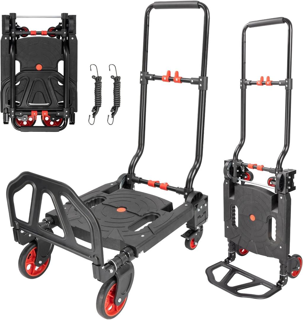 2-in-1 Hand Truck Dolly Foldable,330LB Folding Hand Truck Heavy Duty Carrying, Combination of 4 Wheels and 2 Wheels Convertible Dolly Cart with Retractable Handle cart for Moving Office Carts