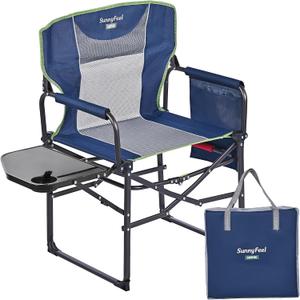 SUNNYFEEL Camping Directors Chair, Heavy Duty,Oversized Portable Folding Chair with Side Table, Pocket for Beach, Fishing,Trip,Picnic,Lawn,Concert Outdoor Foldable Camp Chairs, 21 inches x 25 inches x 36 inches