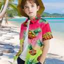 uideazone Boys Button Down Shirt Size 7 Size 8 Cool Funky Hawaiian Pineapple Shirts Kids Short Sleeve Beach Luau Blouse for Daily Leisure Family Gatherings Park Walks Outdoor Indoor (M)