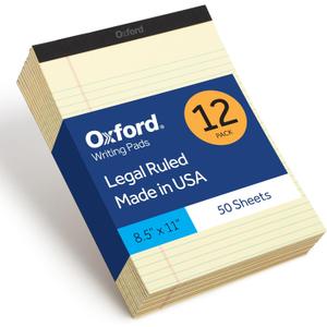 Oxford Premium Legal Pads, 12 Pack, Premium Note Pads, 50 Legal Rule 8.5" x 11" Sheets, Canary Yellow Paper with Firm Back, Professional Legal and Office Notepads