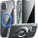 YXU Privacy Case for iPhone 15 Pro Max with Magnetic Invisible Stand [120 Foldable Durable Ring][Built-in Anti Peep Screen Protector] Full Body Slim Clear Back Phone Case Cover 6.7"Clear