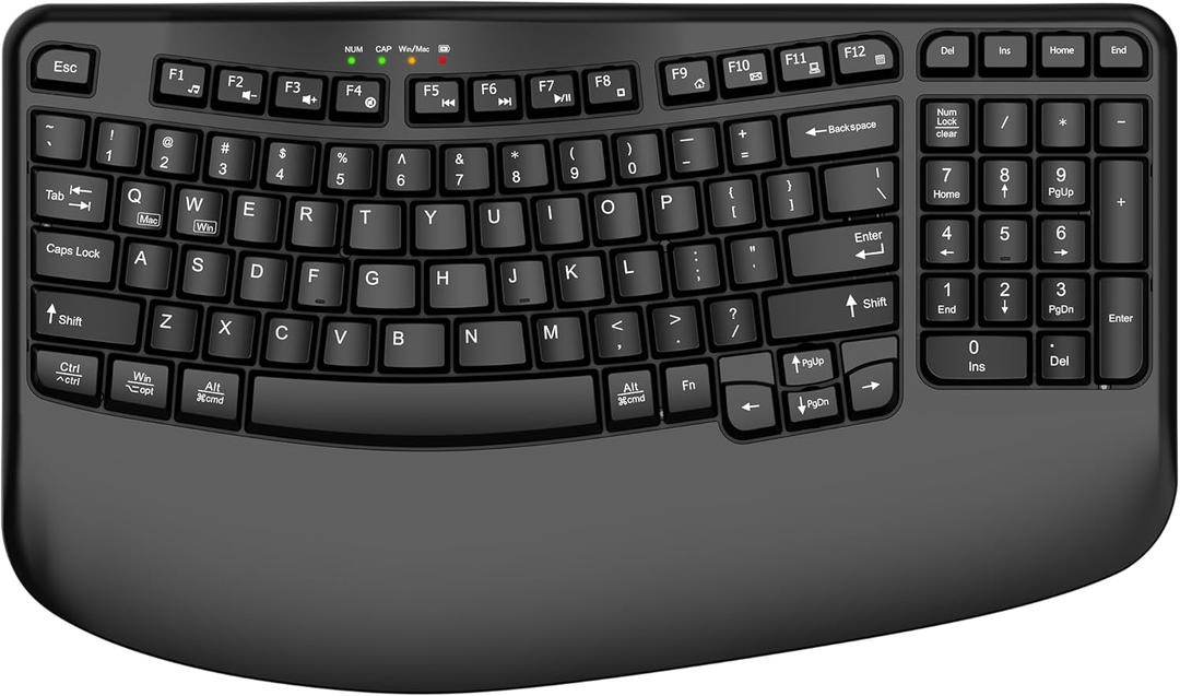 Ergonomic Wireless Keyboard with Wrist Rest, Wave Keys, Comfortable Natural Typing, 2.4GHz Ergo Wireless USB Computer Keyboard for Large Hands, Windows, Mac, Laptop, PC