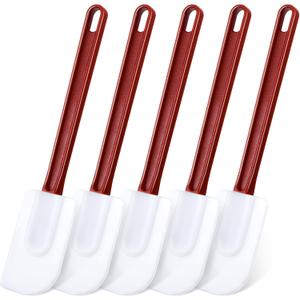 Meekoo 5 Pieces 14 Inch Rubber Spatula, 500F High Heat Resistant Silicone Spatula Commercial Food Grade for Kitchen Cooking Baking Dishwasher Safe(Brown Red)