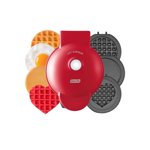 DASH Multimaker Mini System - Waffle Maker with Five 4” Removable Plates: Waffle Iron & Griddle, 3-in-1 Mini Waffle Maker for Kids and Families – Nonstick Surface, Just Add Batter (Red)