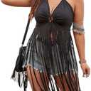 SHENHE Women's Fringe Tops Sexy Halter Neck Backless Boho Tassel Cropped Going Out Top, Size 2XL