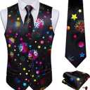 DiBanGu Mens Christmas Suit Vest and Tie Set Fun Snowflake Holiday Party Waistcoat Necktie Pocket Square Cufflinks S-3XL
