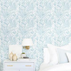 Dimoon 17.3" X 137.7" Peel and Stick Wallpaper Blue White Boho Contact Paper Modern Floral Leaf Wallpaper Renter Friendly Waterproof Removable Self Adhesive Wall Paper Bedroom Bathroom Cabinets Vinyl