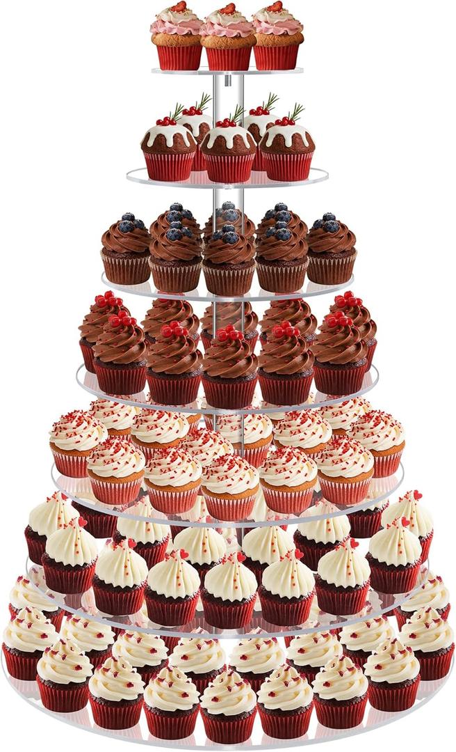 2 x Cupcake Stand, 7 Tier Cupcake Tier Stand for 100 Cupcakes, Round Acrylic Cupcake Tower for Party, Dessert Table Stand for Wedding,Anniversary,Party