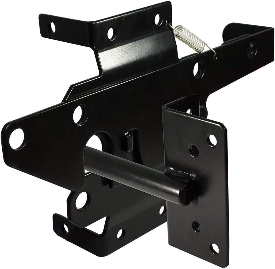Self-Locking Gate Latch Heavy Duty Post Mount Automatic Gravity Lever Wood/PVC Fence Gate Lock with Fasteners Hardware, for Secure Pool |Yard | Garden, Steel, Black