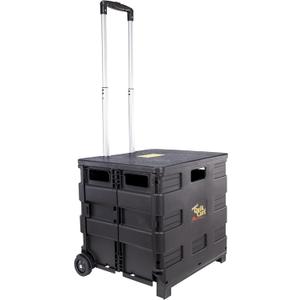 dbest products Quik Cart Collapsible Rolling Crate on Wheels for Teachers Tote Basket 80 lbs Capacity, Made from Heavy Duty Plastic Used as a Seat, Black