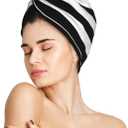 famliihw Black and White Stripe Hair Towel Wrap Microfiber Fast Drying Hair Turban with Buttons for Women Men Drying Curly, Long & Thick Hair