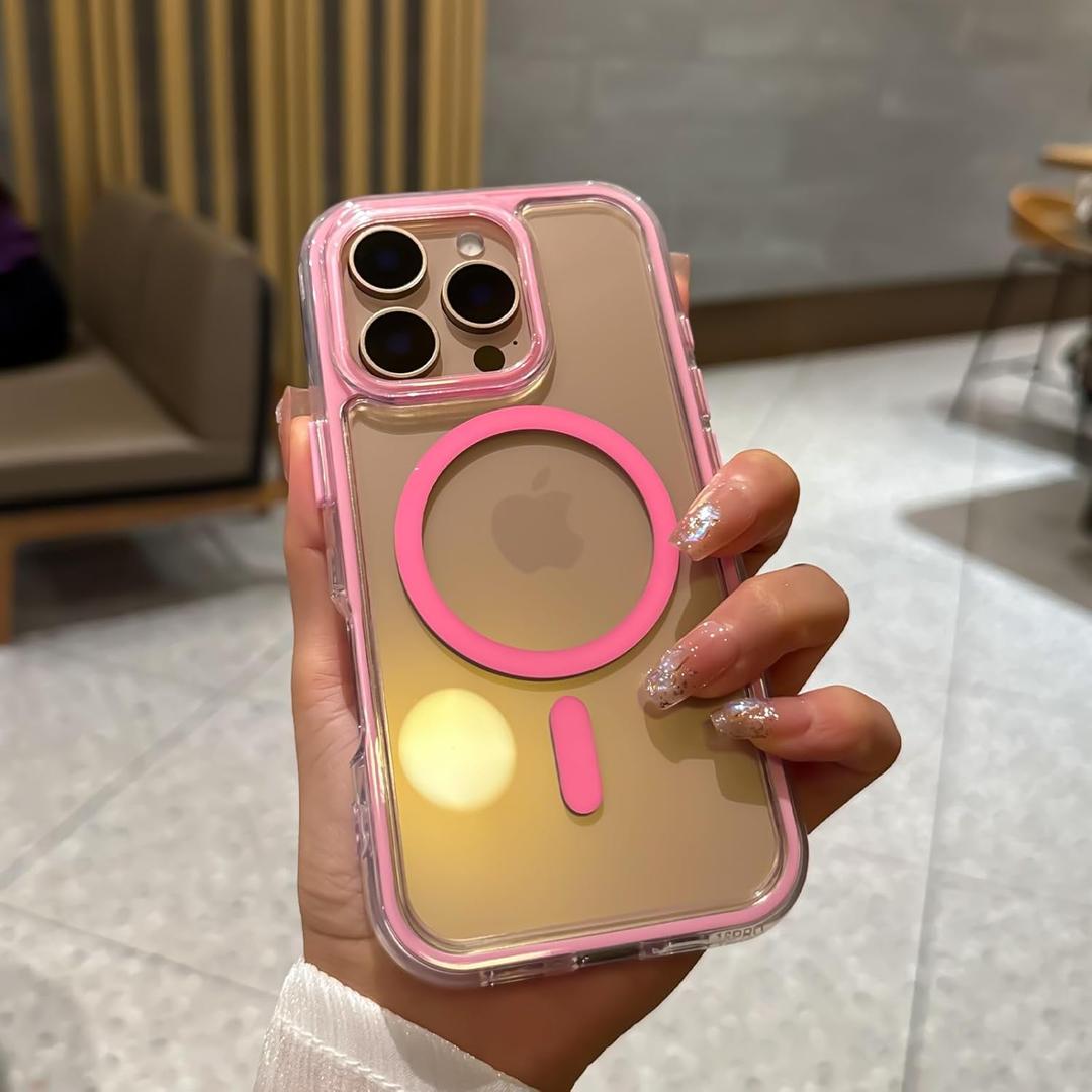 For iPhone 16 Pro Phone Case 6.3 inch, Drop Protection Compatible with MagSafe, Shockproof Soft TPU & Hard Pc Pink