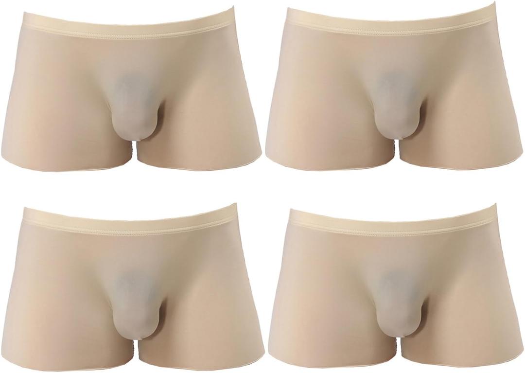 YATEEN Men's Traceless Underwear Ice Silk Boxer Brief (Large, 4-pack Khaki)