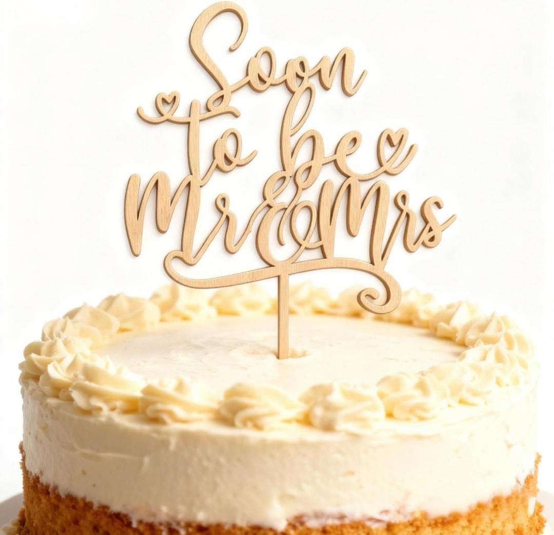 Soon to Be Mr & Mrs Wedding Cake Topper - Wooden Bride Shower Cake Decoration for Bride and Groom, Just Married, Wedding/Engagement Party Supplies