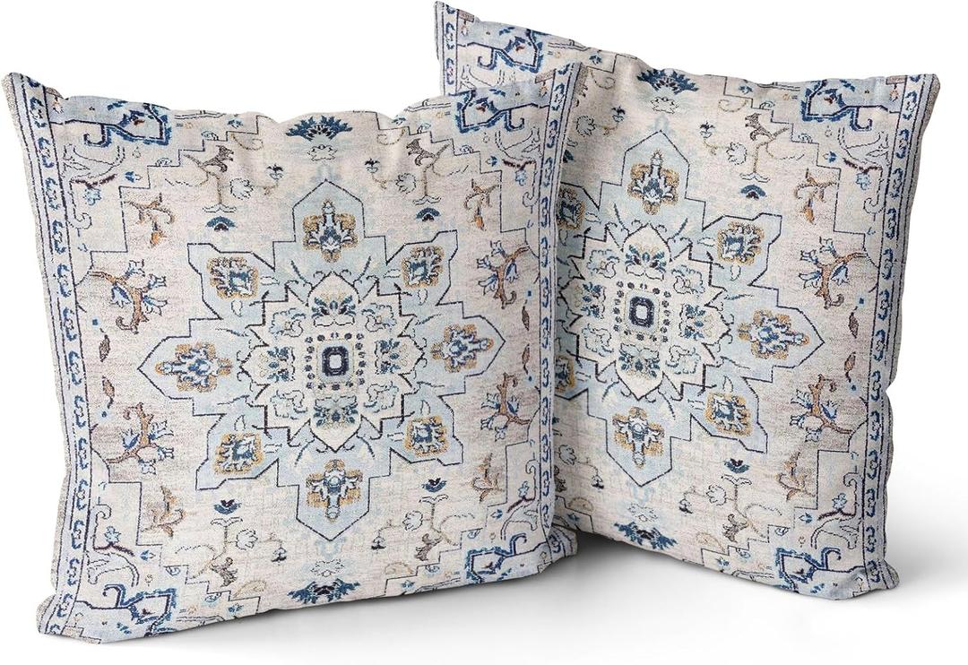 Snycler Boho Throw Pillow Covers 20x20 inch Set of 2 Boho Rug Carpet Double Sided Pattern Short Plush Cotton Soft Pillow Case Cushion Cover Pillowcase for Couch Sofa Bed Decorative (Grey)