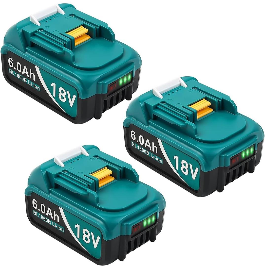 Battery for Makita 18V Battery 6.0Ah, 3Pack Replacement Batteries Compatible with Makita 18 Volts Battery BL1860 BL1820 1830B 1840B 1850B, Fit with Original makita 18V Battery Chargers Blue
