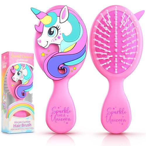Sparkle Unicorn Toddler Hair Brush for Toddler Girls & Kids Ages 2-4+, Pink Mini Unicorn Hairbrush, Gentle Detangling brush, Wet & Dry Hair, Soft Ball-Tip Bristles for Sensitive Scalp, Travel-Friendly
